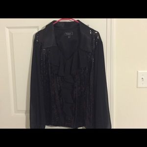 Black Sequin Top w/Ruffle